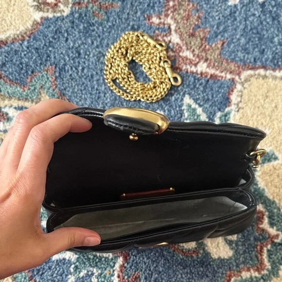 Coach Black Quilted Leather Crossbody Bag with Gold 'C' Accent - Picture 5 of 5